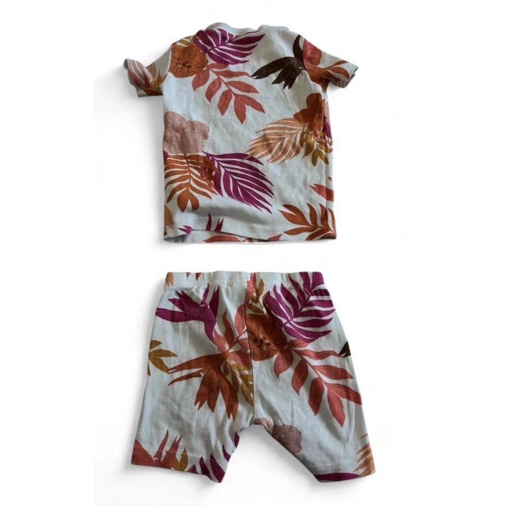Carter Girls Pajama Sets 2T Tropical Floral Leef Short Sleeve Short Pink White